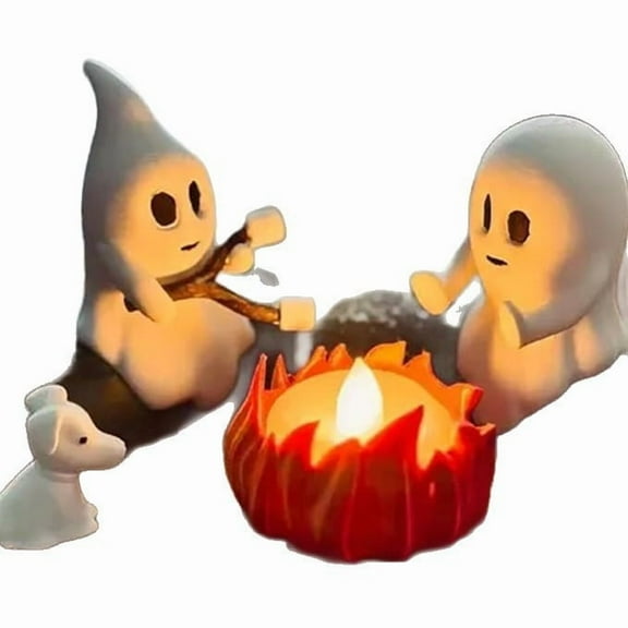 A very cute ghost bonfire party night light, made of resin crafts, perfect for Halloween festive atmosphere decoration, can also be used as a decorative ornament