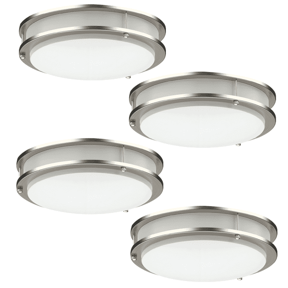12 Inch Brushed Nickel Flush Mount LED Ceiling Light, 15W Dimmable 1200LM 3CCT, 4-PACK