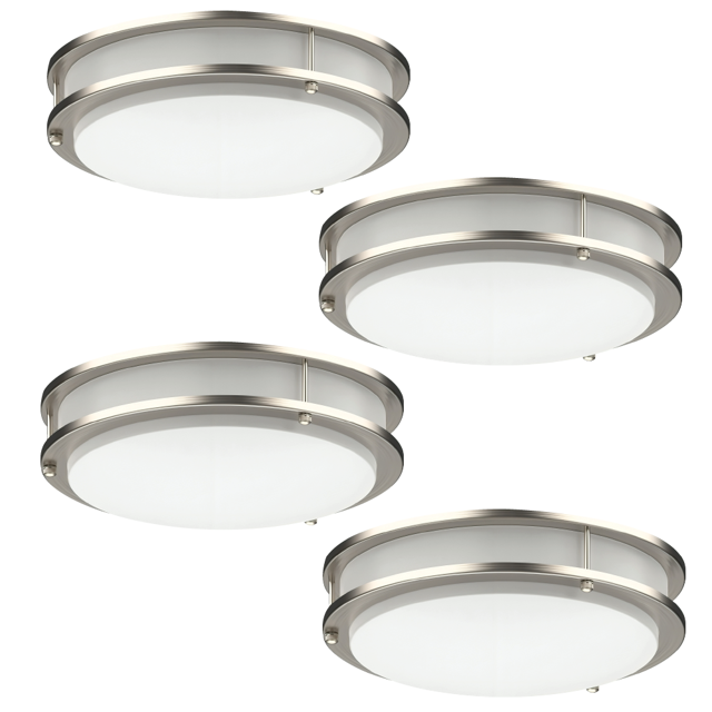 12 Inch Brushed Nickel Flush Mount LED Ceiling Light, 15W Dimmable 1200LM 3CCT, 4-PACK