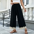 thumbnail image 2 of hlysgo Wide Leg Pants Fashion Lace Hem Elastic Waist Uniform Pants Summer Streetwear Palazzo Slacks with Pockets Black,M, 2 of 5