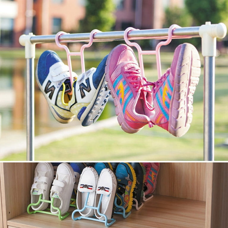 2 pcs Multifunctional Shoe Organizer Kids Shoe Rack for Space Saving Drying Hanging for Bedroom Closet Entryway Blue