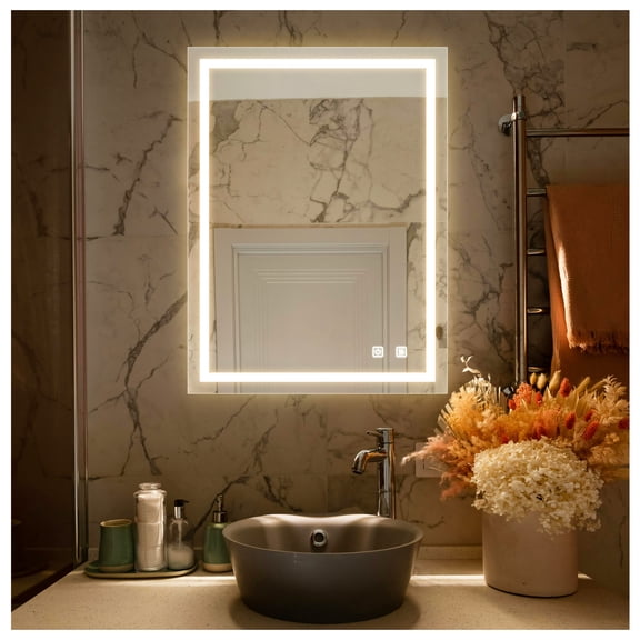36x28 inch Bathroom Led Classy Vanity Mirror with focused backplane,High Lumen,Dimmable Touch,Wall Control, Anti-Fog ,CRI 95 Adjustable 3000K-4500K-6000K ,IP54 Waterproof Vertical & Horizontal
