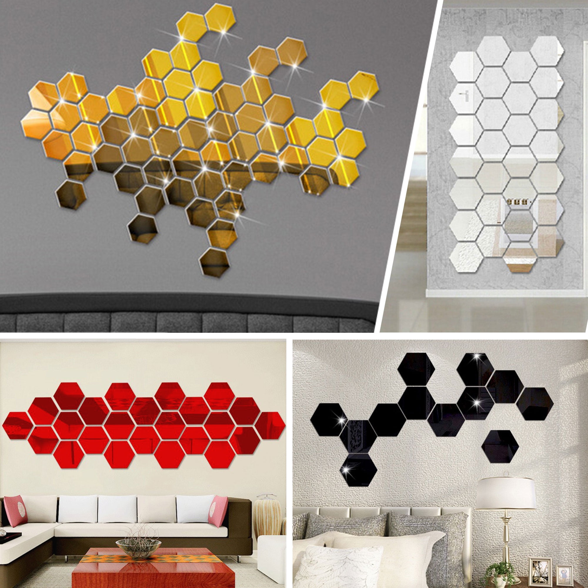 12Pcs Wall Decor Sticker 3D Mirror Hexagon Removable Home Art DIY Home Decor Hot