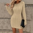 thumbnail image 4 of Kixjoy Sweater Dress for Women Long Sleeve Cable Knit Ribbed Dress Winter Warm Crewneck Sweater Dress Casual Slim Fit Women Fall Clothes, Khaki L, 4 of 7