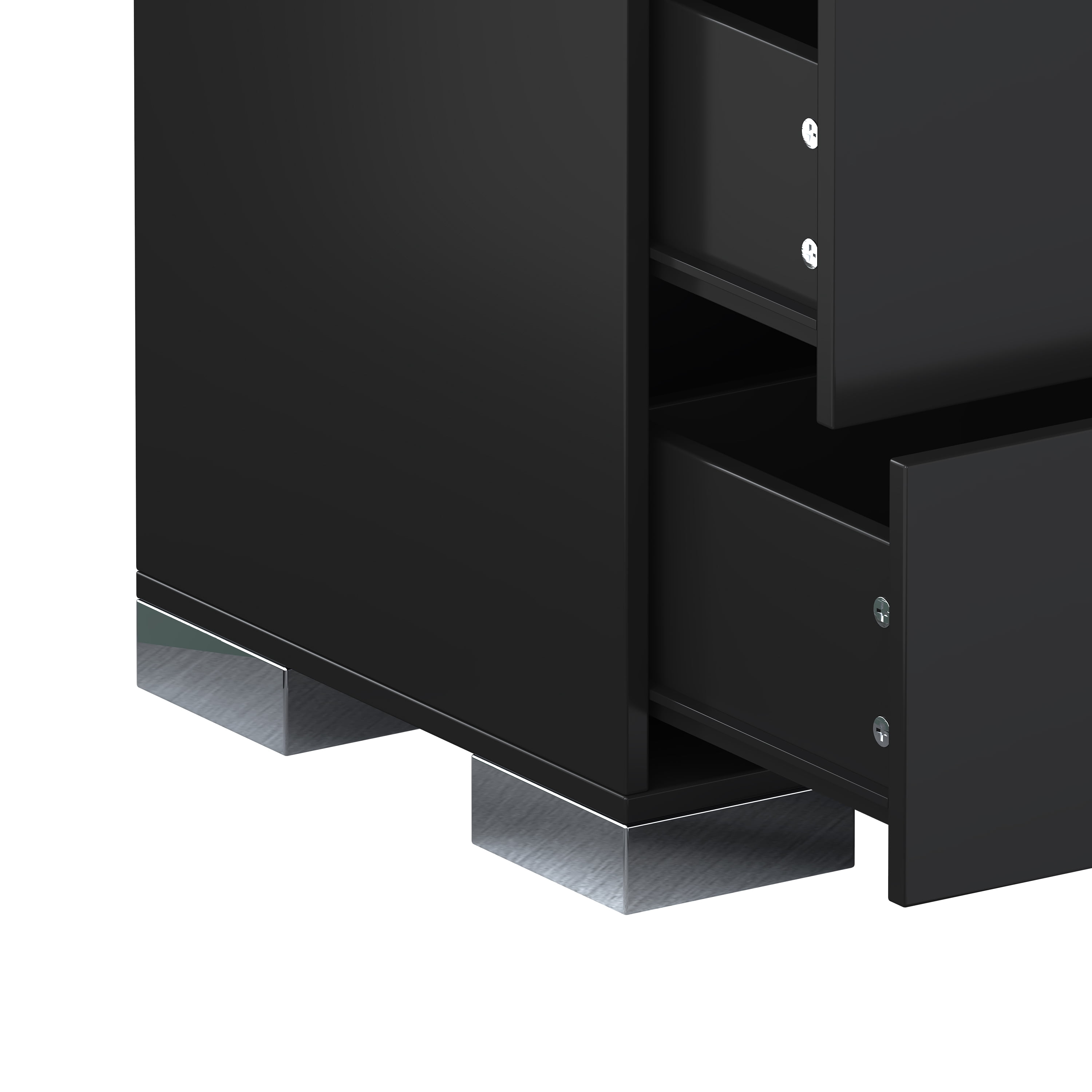 Euroco Wooden Nightstand with 2 Drawers & Metal Foot,Mirrored Bedside Table for Bedroom, Living Room,Black