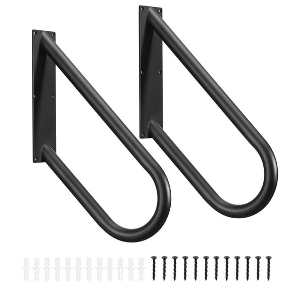Unique Bargains 2pcs Hand Rails for Outdoor Steps, Wall Mount U Shaped Stair Handrails for Garden Yard and Garage Steps Black