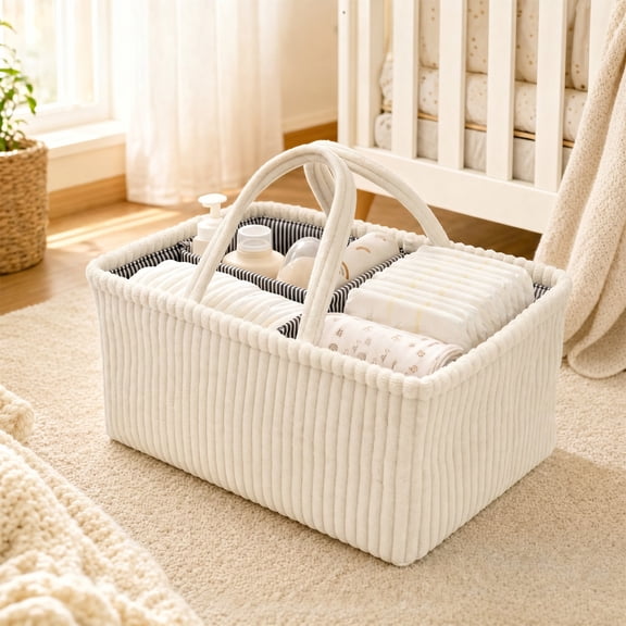 Baby Diaper Caddy Organizer for Changing Table Stylish Nursery Storage Basket Newborn Essential Baby Shower Present and Registry Must Have for Boy or Girl Car Diaper Caddy Corduroy