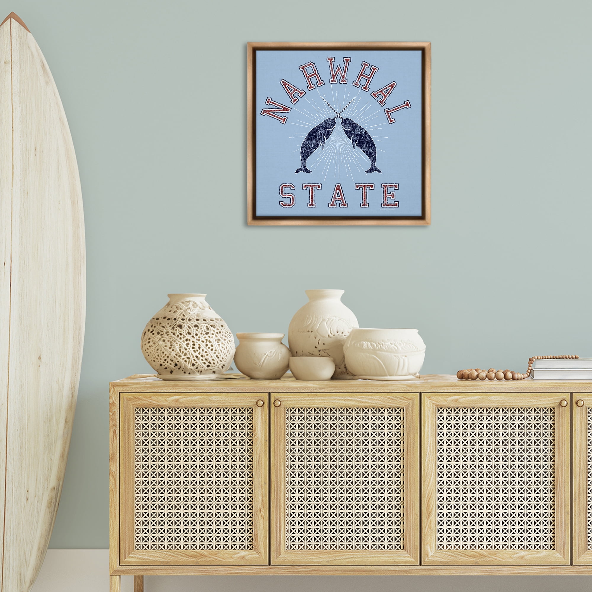 Stupell Industries Vintage Narwhal State Animals Painting Brown Floater Framed Canvas Art Print Wall Art, 25 x 25