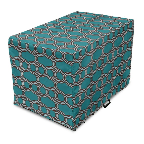 Geometric Dog Crate Cover, Simple Abstract Lattice in Cold Tones Print, Easy to Use Pet Kennel Cover Small Dogs Puppies Kittens, 7 Sizes, Petrol Blue Multicolor, by Ambesonne