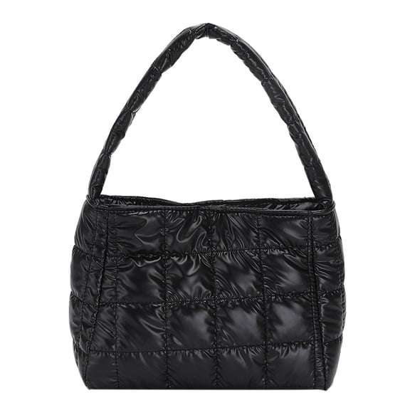 Moontgen Quilted Women Handbag Fashion Plaid Cotton Tote Bag Portable for Travel (Black)