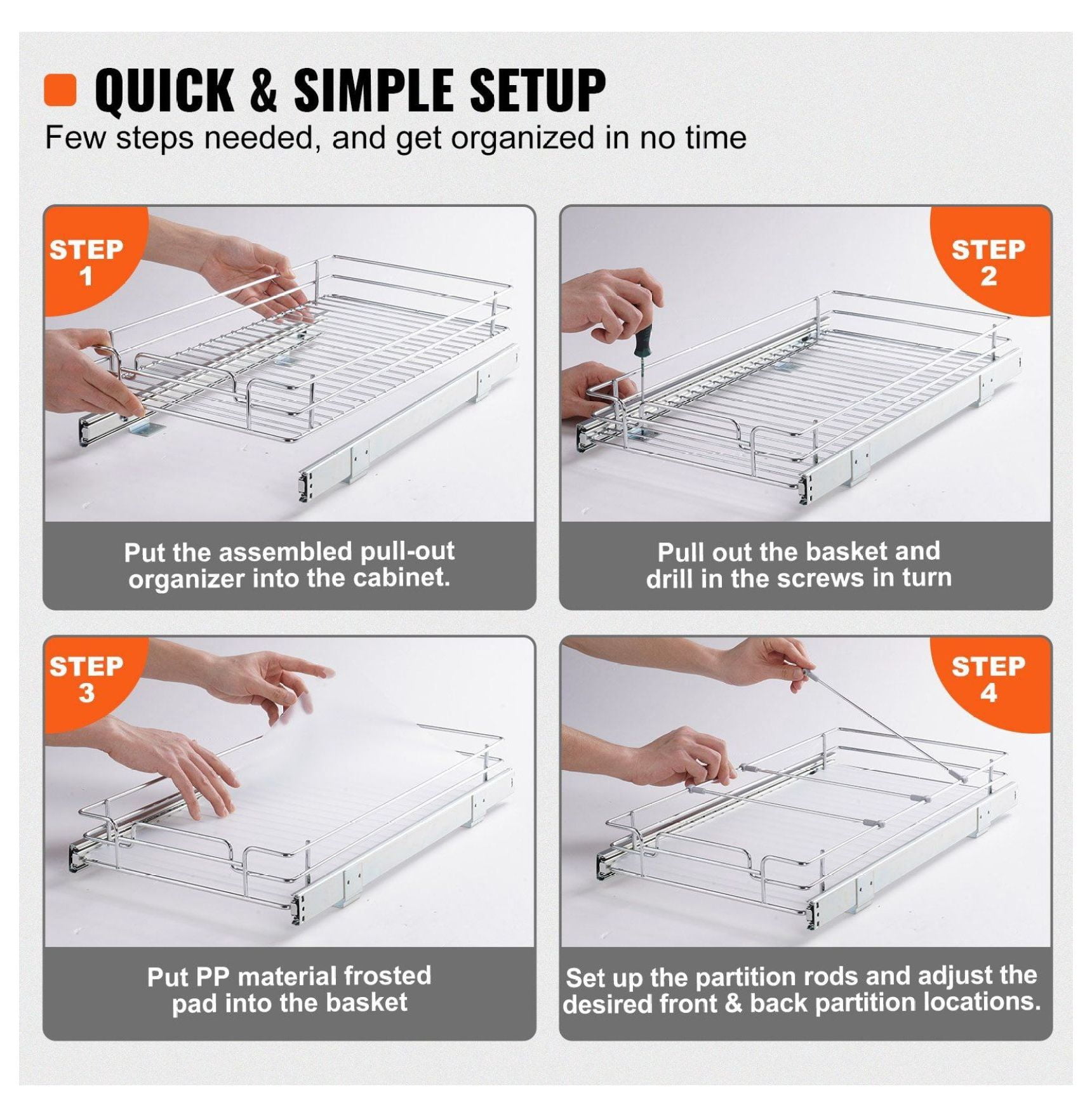 Pull Out Cabinet Organizer 11x21", Slide Out Pantry Shelves, Heavy Duty Roll Out Drawers, Kitchen Cabinet Storage, Under Sink Organizer