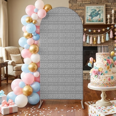 Light Gray White Pixels Arch Backdrop Covers 6 FT Modern Contemporary Abstract Boho Stretchy Fitted Arched Stand Covers Party Arch Stand Cover Photo Booth for Wedding Birthday Decor