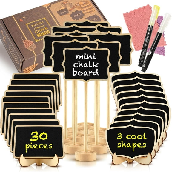 Mini Chalkboard Signs, 20 Pack Framed Small Chalk Board Food Labels with Easel Stand for Party Buffet or Wedding Celebration, Wooden Blackboard as Place Cards for Table Setting or Numbers