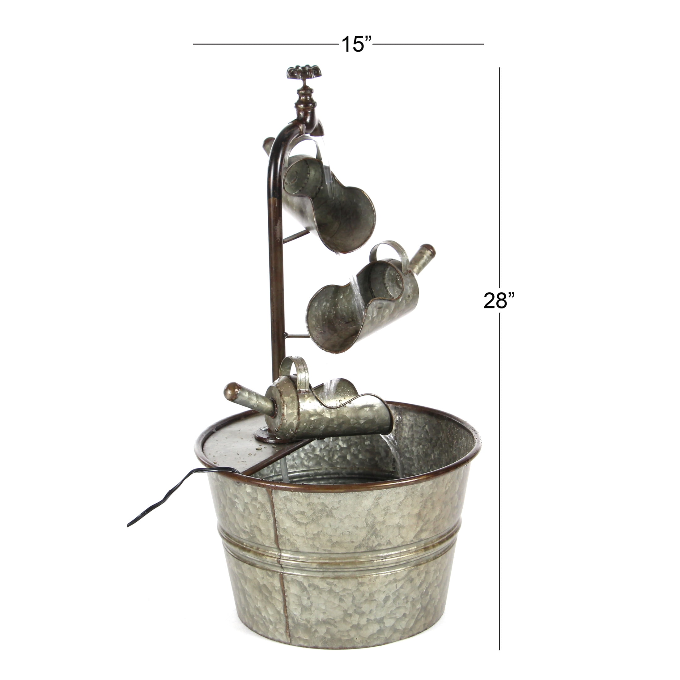 DecMode Gray Fountain Indoor Outdoor Decor with Watering Cans