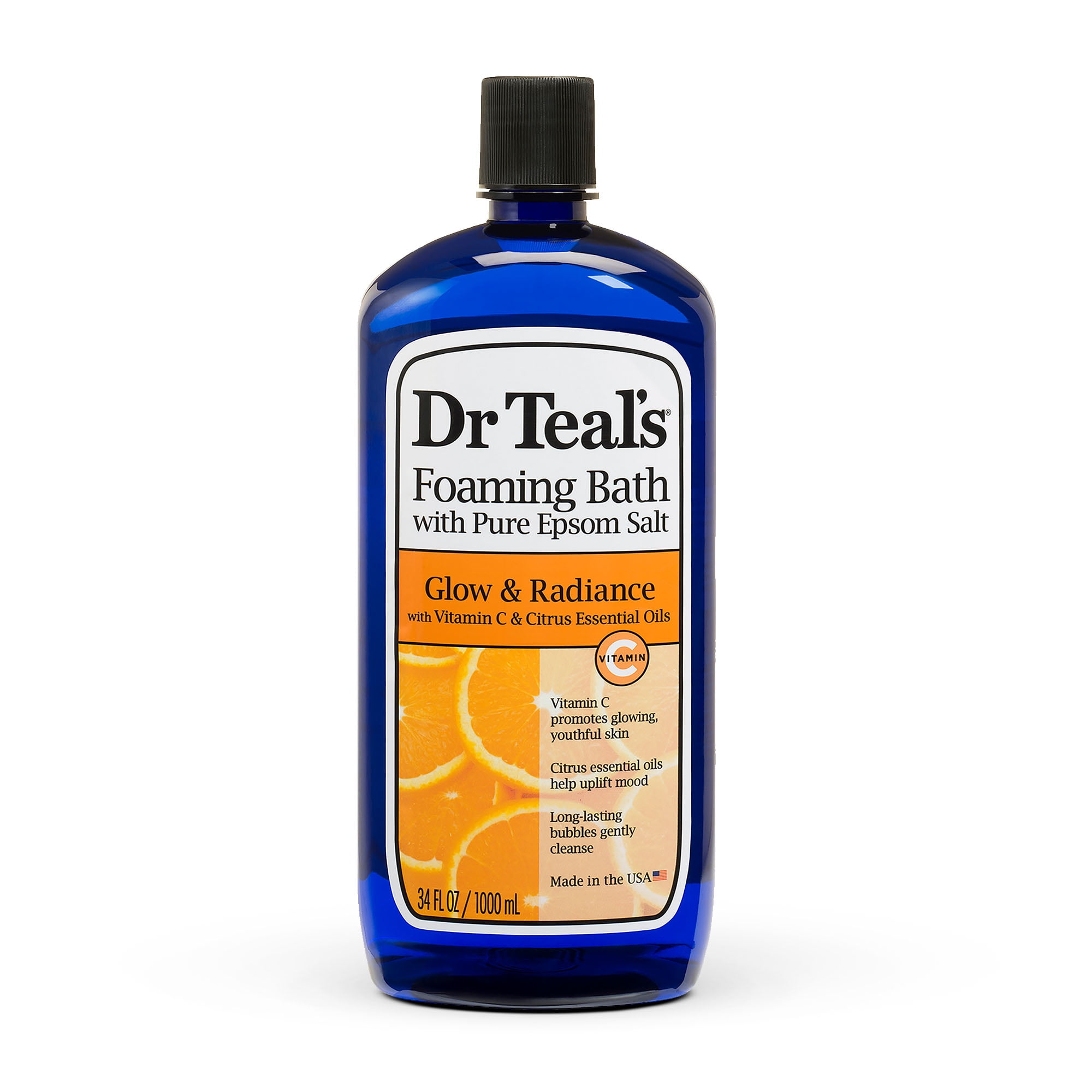 Dr Teal's Foaming Bath with Pure Epsom Salt, Glow & Radiance with Vitamin C & Citrus Essential Oils, 34 fl oz.
