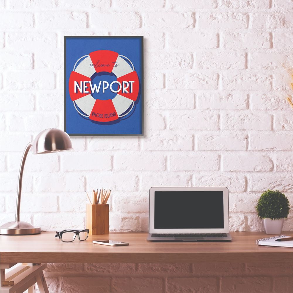 Stupell Industries Newport Beach Coast Ocean Blue Red Word Design Framed Giclee Texturized Art by Daphne Polselli