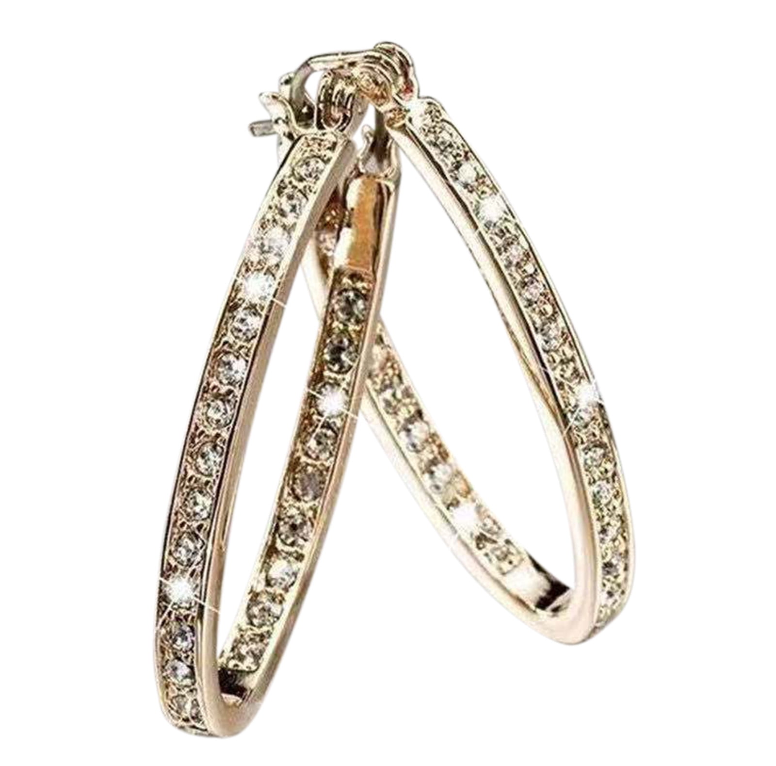18K White Gold GP Gemstone Crystal Women Hoop Stud Earrings Women Jewelry Gifts 