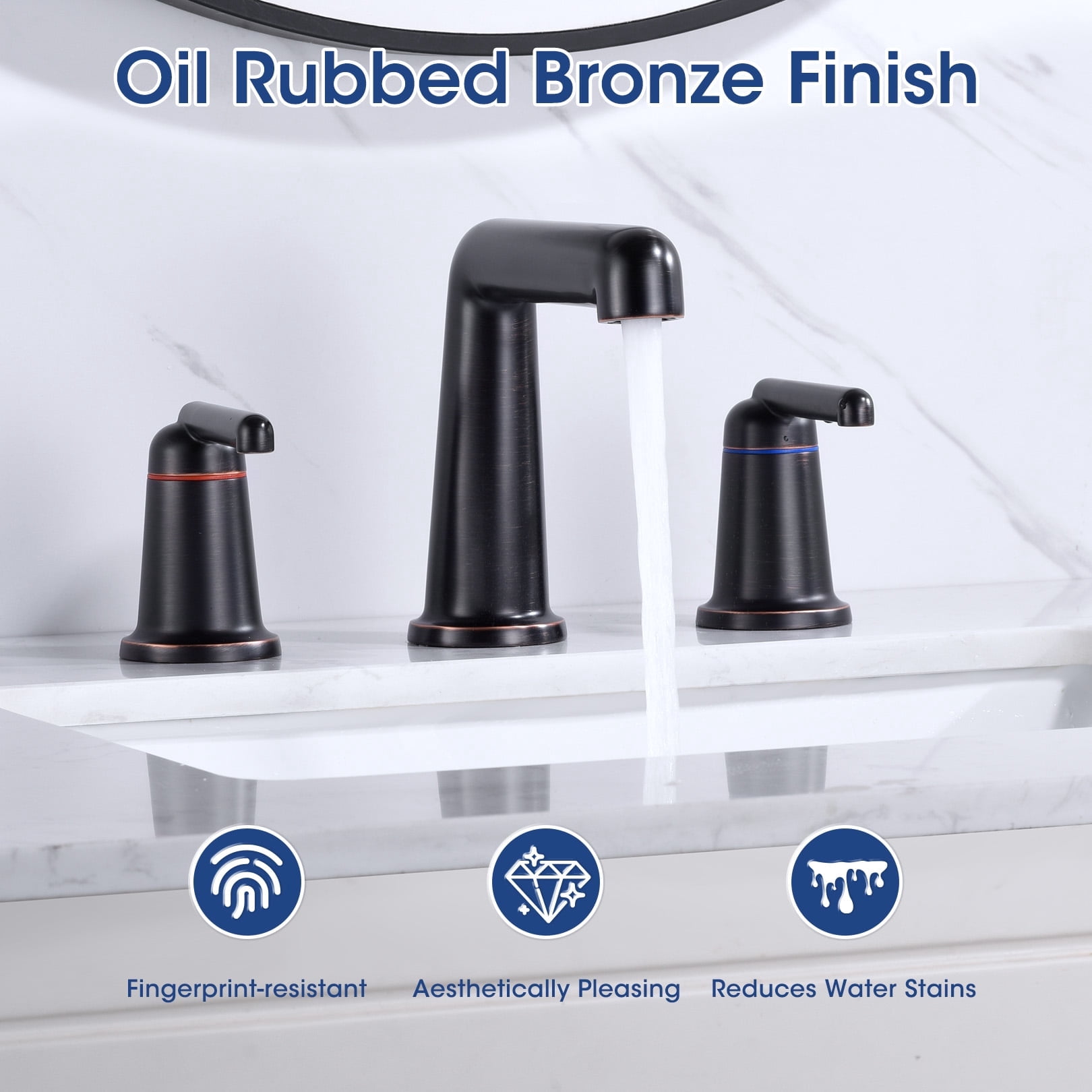 Wowkk 3 Hole Bathroom Faucet 2 Handle Widespread Bathroom Sink Faucet with Pop up Drain and Supply Lines, Brass Vanity Faucet for Rv Farmhouse Lavatory Restroom Sink, Oil Rubbed Bronze