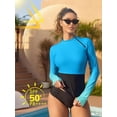 thumbnail image 3 of Alove Womens Long Sleeve UPF 50+ Rash Guard Top with Thumb Hole Swim Shirts Gradient Color Block Swim Tops with Shoulder Zipper, 3 of 8