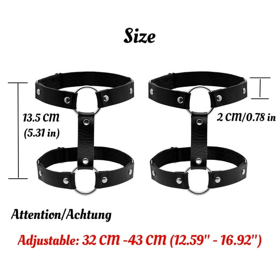 Leather Thigh Straps, Thigh Chains Body Chain, Adjustable Leg Garter Belt Harness, Punk Leg Garter Belt, Festival Rave Body Accessory for Women and Girls, Black