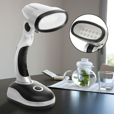 Head Adjustable 12 LED Flexible Battery Operated Light Bedside Reading Desk Table Eye Guard Lamp for Bedroom Home Office