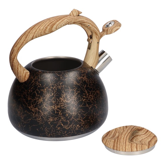 Tetera Silbante De 3 L Con Diseño De Líneas Doradas Negras De Acero Inoxidable Con Pitido Automático, Mango Ergonómico, Tetera Para Estufa De Agua, Tetera Para Estufa Eléctrica De Gas, Cocina Sweethay HA026340-01