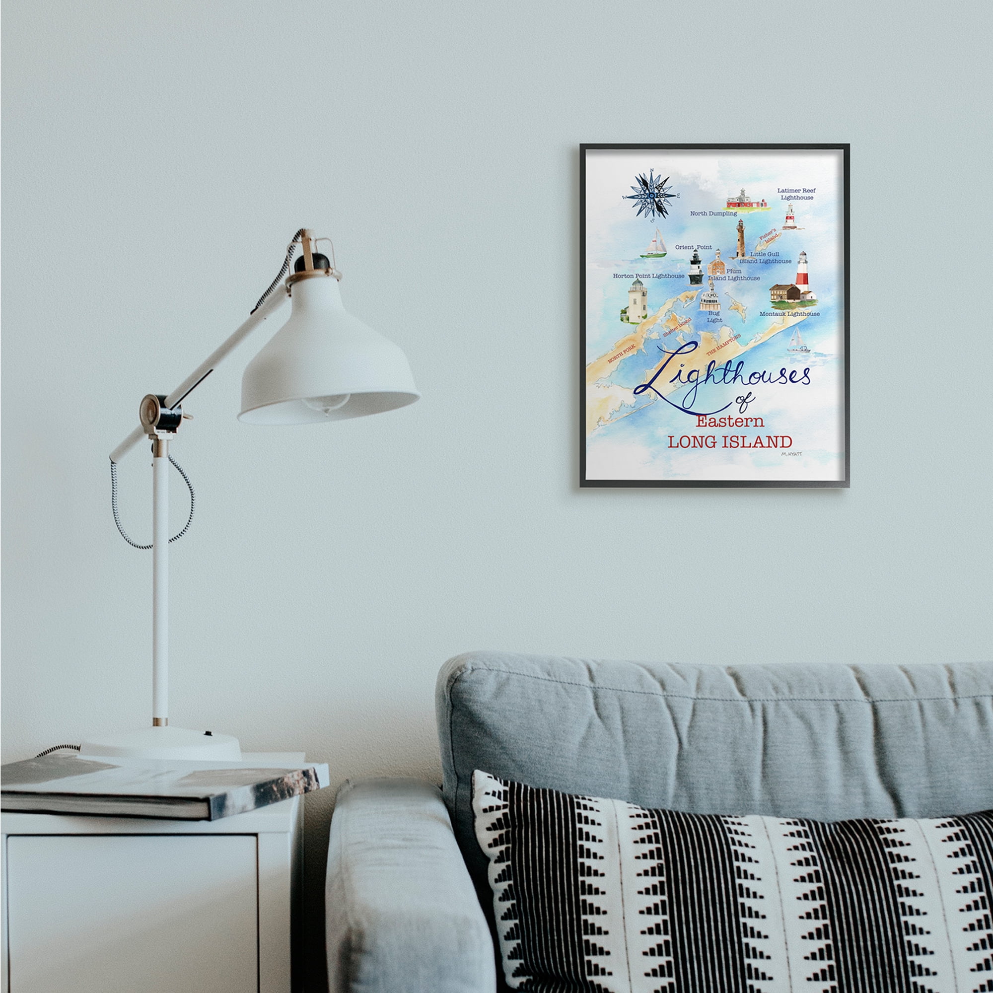 Stupell Industries Nautical Map of Eastern Long Island Lighthouses Black Framed, 16 x 20, Design by Melissa Hyatt LLC