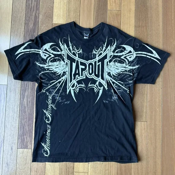 Streetwear Tapout TShirt Y2K Hip Hop Letter Graphic Print Oversized T Shirt Mens Womens New Round Neck Cotton Short Sleeve Tops