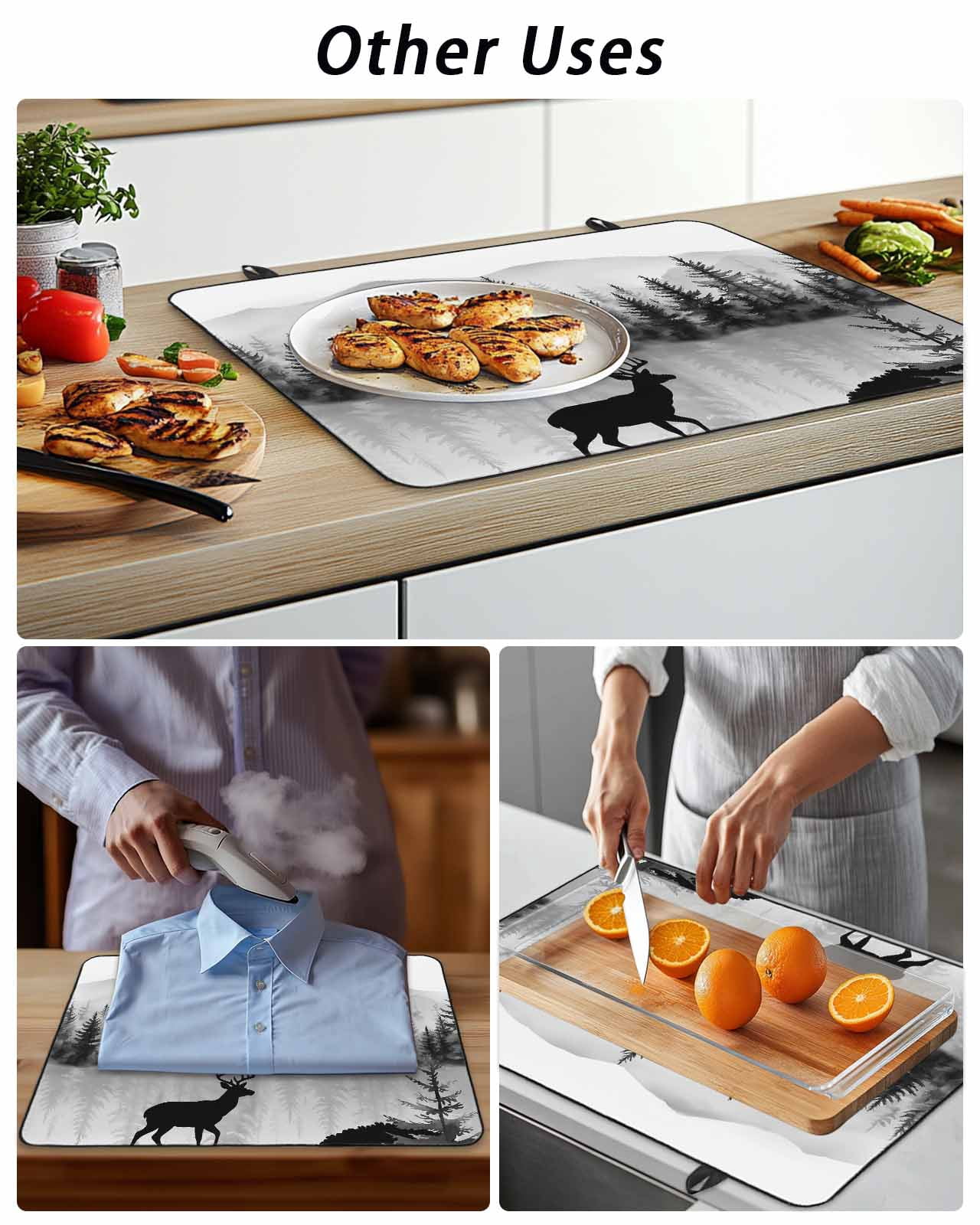 Stove Top Covers for Electric Stove, Deer Forest Glass Stovetop Cover Protector, Retro Country Trees Mountain Nature Scenery Induction Cooktop Protector Oven Mat for Kitchen Countertop 24"x21"