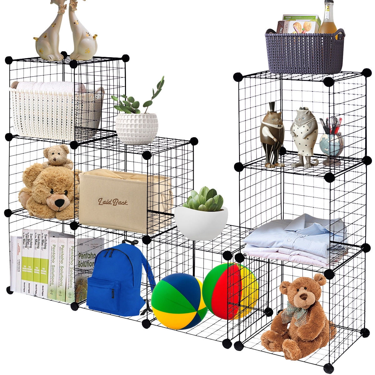 Gymax 12 Cube Grid Wire Organizer, Grid Wire Shelving