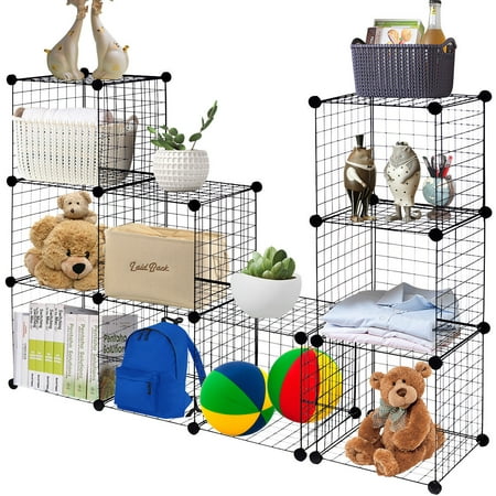 Gymax 12 Cube Grid Wire Organizer Wardrobe Shelves Bookcase (Best Way To Organize Wires)