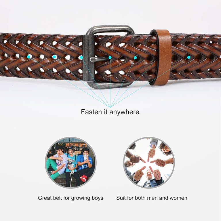 Brown Leather woven denim braided canvas novelty belt WERFORU Men main image 4
