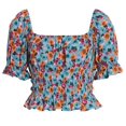 thumbnail image 5 of ALL IN FAVOR Puffed Short Sleeves Floral Print Smocked Square Neck Women's Blouse Tops S, 5 of 7