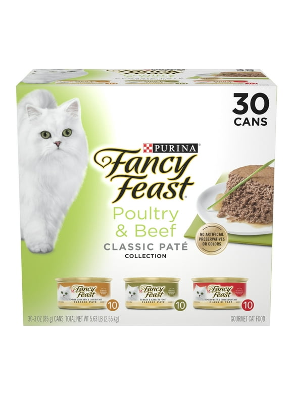 Fancy Feast Poultry and Beef Feast Classic Pate Collection Grain Free Wet Cat Food Pate Variety Pack