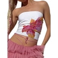 thumbnail image 1 of Mialoley Women Tube Tops Flower Print Boat Neck Strapless Tops Tank Tops Summer Backless Bandeau Shirts, 1 of 9