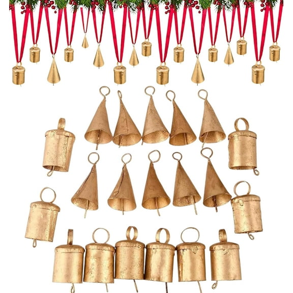 Set of 20 Christmas Bells for Decoration – Small Jingle Bells, Witch Bells & Indian Tin Bells for Rustic Chimes, DIY Crafts, Christmas Tree, Home & Holiday Décor