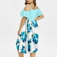 thumbnail image 5 of Jinhomg Womens 2025 Summer Dresses Trendy Cold Shoulder Spaghetti Strap Dress Plus Size Casual Boho Floral Print V-Neck Midi Dresses Today's Deals Sky Blue XXXXXL, 5 of 8