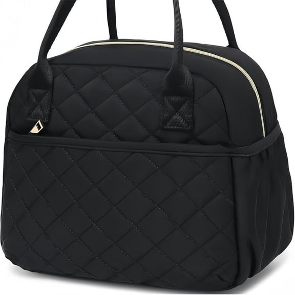 Lunch Box for Women Insulated Lunch Bag Lunchbox Cooler Thermal Leakproof Quilted Reusable Lunch Tote Bag for Work School Travel Picnic (Black)
