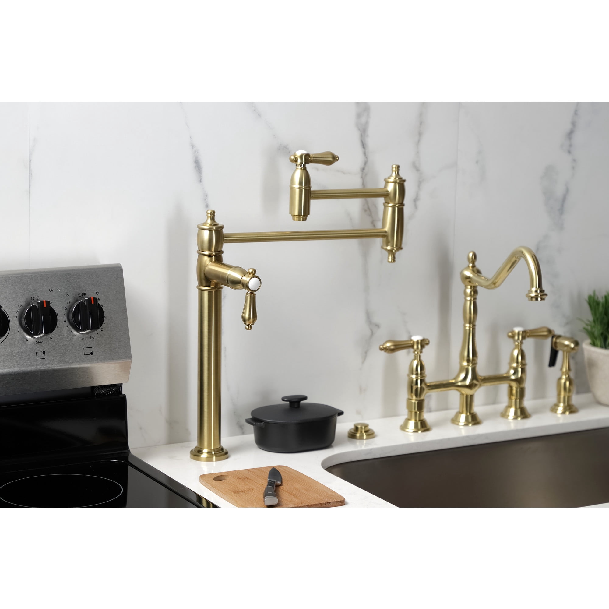 Kingston Brass KS3707BAL Heirloom Deck Mount Pot Filler Faucet, Brushed Brass