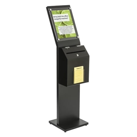 Displays2go SSB811BKBK Locking Donation Station, Ballot Box with 8.5 x 11-Inch Sign Holder Kiosk (Black)
