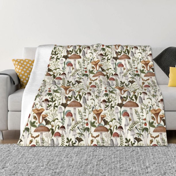 Balery Mushroom Garnish Manta de Franela con Dibujo, Lujo Ultra Suave y Cálido, Antipelusa y Resistente a las Arrugas para Cama, Sofá, Camping -60"x50"