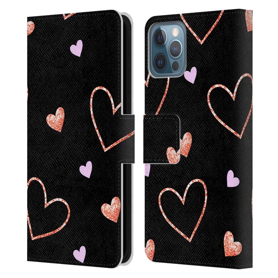 Head Case Designs Officially Licensed Haroulita Patterns 2 Hearts Leather Book Wallet Case Cover Compatible with Apple iPhone 12 / iPhone 12 Pro