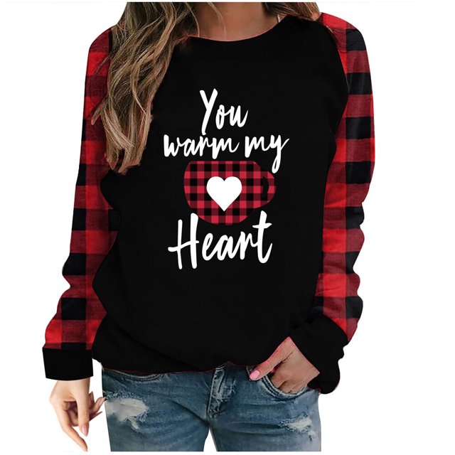 Vêtements de la Saint-Valentin Mode Saint-Valentin Femmes Décontracté Manches Longues Imprimé Chandails en Molleton Fins