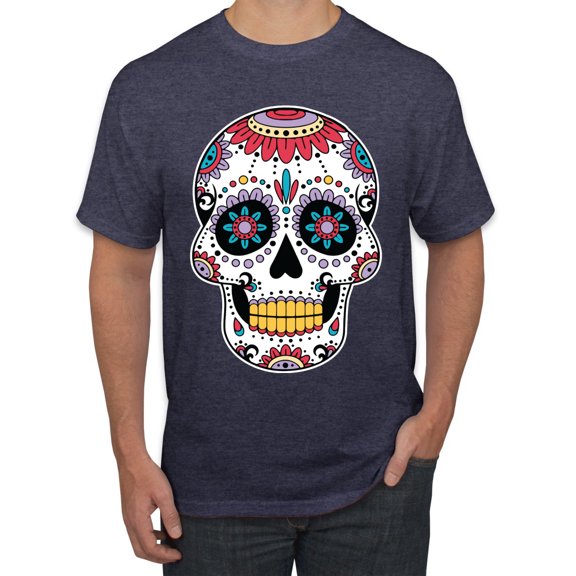 Wild Bobby Day Of The Dead Sugar Skull Pop Culture Men Graphic Tee, Vintage Heather Navy, Large