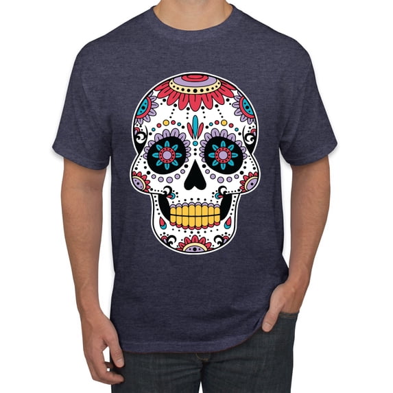 Wild Bobby Day Of The Dead Sugar Skull Pop Culture Men Graphic Tee, Vintage Heather Navy, X-Large