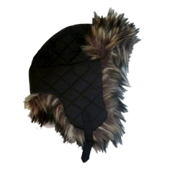 Envision Avenue Womens Quilted Black Trapper Hat with Plush Brown Fur Aviatior