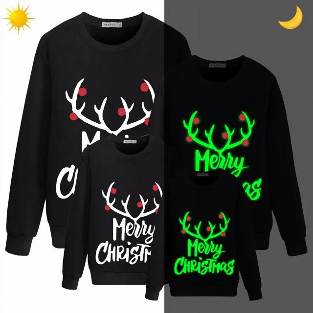Camisetas navideñas a juego para la familia, diseño exclusivo luminoso, Feliz Navidad, cornamenta, sudadera familiar