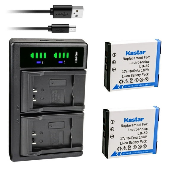 Kastar 2-Pack Battery and LTD2 USB Charger Compatible with Lectrosonics LB-50 Battery, Lectrosonics 40117, Lectrosonics SSM Transmitter & IFBR1B Receiver, IFBR1B Bodypack Receiver