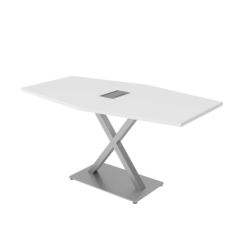 6 Person Hexagon Conference Table with X Base Data And Electric