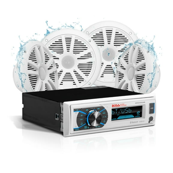 BOSS Audio Systems MCK632WB.64 Marine Stereo & 4 Speakers Combo – Bluetooth Receiver with AM/FM